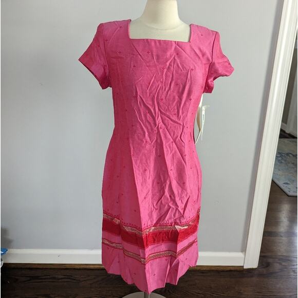 NEW Vintage Jessica Howard Pink Red Sheath Dress 12 Short Sleeve - Picture 2 of 7